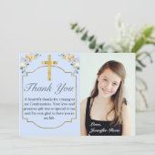 Elegant Blue Peach Floral Bevestiging Bedankkaart (Staand voorkant)