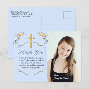 Elegant Blue Peach Floral Bevestiging Dank u C Briefkaart