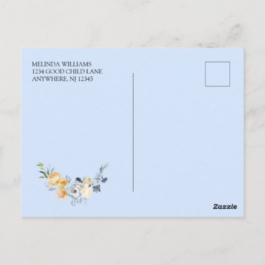 Elegant Blue Peach Floral Bevestiging Dank u C Briefkaart (Achterkant)