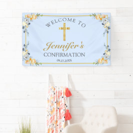 Elegant Blue Peach Floral Bevestiging Welkom Spandoek