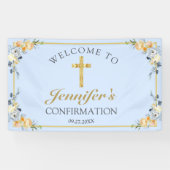 Elegant Blue Peach Floral Bevestiging Welkom Spandoek (Horizontaal)