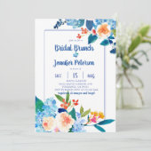Elegant Blue & Peach Floral Bridal Brunch Kaart (Staand voorkant)