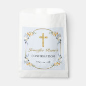 Elegant Blue & Peach Floral Gold-bevestiging Bedankzakje (Voorkant)