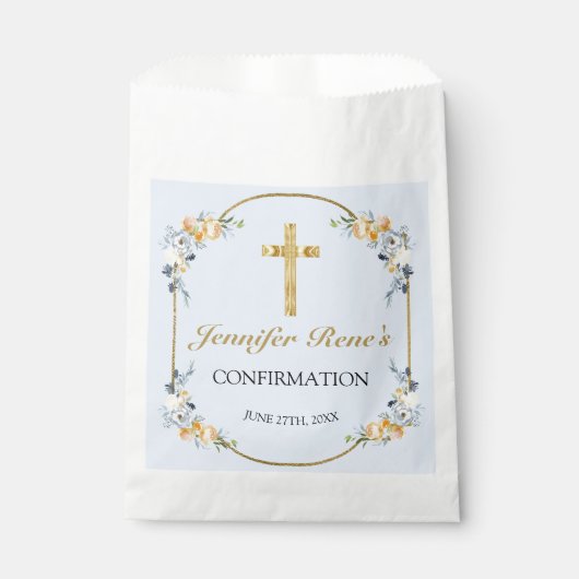 Elegant Blue & Peach Floral Gold-bevestiging Bedankzakje (Voorkant)