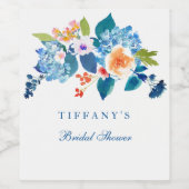 Elegant Blue Peach Floral Vrijgezellenfeest Wine L Wijn Etiket (Enkel label)