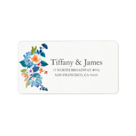 Elegant Blue & Peach Floral Weddenschap Label