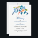 Elegant Blue & Peach Floral Wedding Invitation Kaart<br><div class="desc">Elegant Blue & Peach Floral Wedding Invitation. Collectie in Niche en Nest store. Ontwerp met dank aan: https://www.etsy.com/shop/SmallHouseBigPony</div>