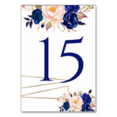 Elegant Blue Peach Floral Wedding Table Number Kaart (Voorkant)