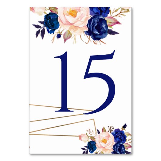 Elegant Blue Peach Floral Wedding Table Number Kaart (Voorkant)