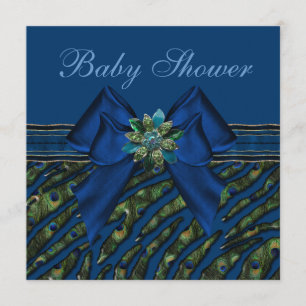 Elegant Blue Peacock Animal Print Baby shower Kaart
