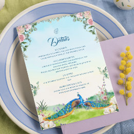 Elegant Blue Peacock Botanical Wedding Style Informatiekaartje