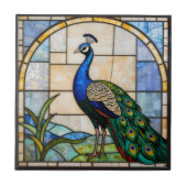 Elegant Blue Peacock Faux Stained Glass Mosaic Art Tegeltje (Voorkant)