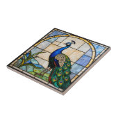 Elegant Blue Peacock Faux Stained Glass Mosaic Art Tegeltje (Zijkant)