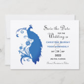 Elegant Blue Peacock Flat Save the Date Kaart (Voorkant)