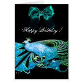 ELEGANT BLUE PEACOCK, GEM STONES EN BOW Birthday (Voorkant)