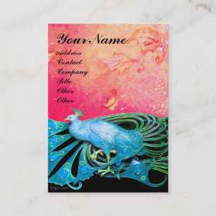 ELEGANT BLUE PEACOCK IN PINK FLORAL SPARKLEN VISITEKAARTJE