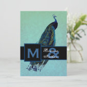 Elegant Blue Peacock Metallic Wedding Kaart (Staand voorkant)