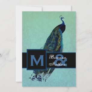 Elegant Blue Peacock Metallic Wedding Kaart