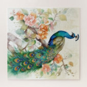 Elegant Blue Peacock Pink Flowers Legpuzzel (Horizontaal)