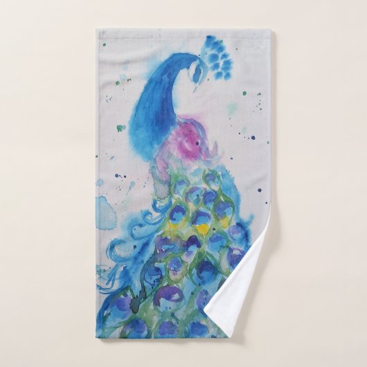 Elegant Blue Peacock Waterverf Art Bird Girls Bad Handdoek (Handdoek)