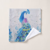 Elegant Blue Peacock Waterverf Art Bird Girls Bad Handdoek (Wasdoekje)