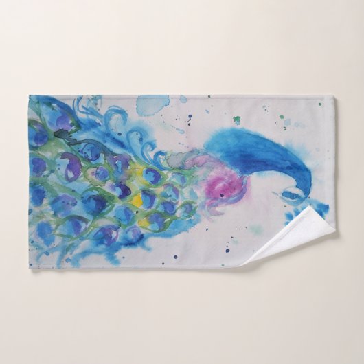 Elegant Blue Peacock Waterverf Art Bird Girls Bad Handdoek (Handdoek)