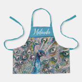 Elegant Blue Peacock Waterverf Art Kinder Apron Schort (Voorkant)
