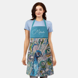 Elegant Blue Peacock Waterverf Art Kinder Apron Schort