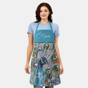 Elegant Blue Peacock Waterverf Art Kinder Apron Schort