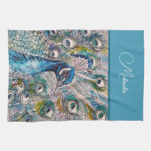 Elegant Blue Peacock Waterverf Art Kinder Apron Theedoek (Horizontaal)