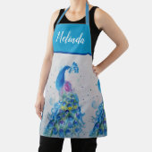 Elegant Blue Peacock Waterverf Art Womans Apron Schort (Insitu)
