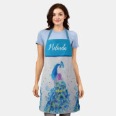 Elegant Blue Peacock Waterverf Art Womans Apron Schort (Gedragen)