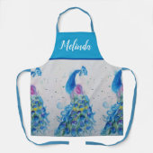 Elegant Blue Peacock Waterverf Art Womans Apron Schort (Voorkant)