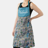 Elegant Blue Peacock Waterverf Art Womans Apron Schort (Insitu)