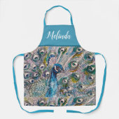 Elegant Blue Peacock Waterverf Art Womans Apron Schort (Voorkant)
