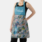 Elegant Blue Peacock Waterverf Art Womans Apron Schort (Insitu)