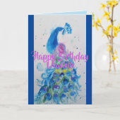Elegant Blue Peacock Waterverf Birthday Card Kaart (Gele Bloem)