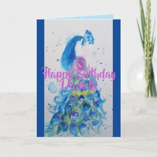Elegant Blue Peacock Waterverf Birthday Card Kaart