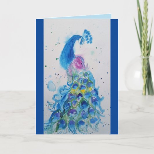 Elegant Blue Peacock Waterverf Birthday Card Kaart (Voorkant)