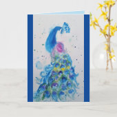 Elegant Blue Peacock Waterverf Birthday Card Kaart (Gele Bloem)