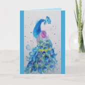 Elegant Blue Peacock Waterverf Birthday Card Kaart (Voorkant)