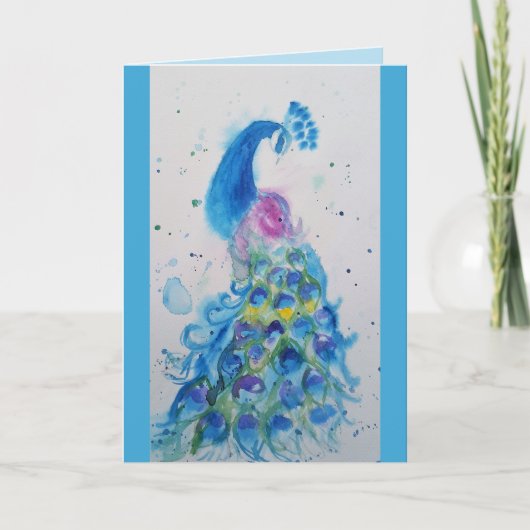 Elegant Blue Peacock Waterverf Birthday Card Kaart (Voorkant)