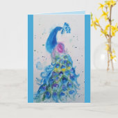 Elegant Blue Peacock Waterverf Birthday Card Kaart (Gele Bloem)