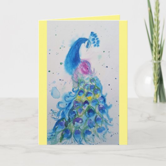 Elegant Blue Peacock Waterverf Birthday Card Kaart (Voorkant)