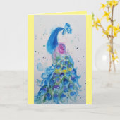 Elegant Blue Peacock Waterverf Birthday Card Kaart (Gele Bloem)
