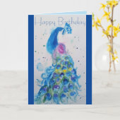 Elegant Blue Peacock Waterverf Birthday Card Kaart (Gele Bloem)