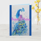 Elegant Blue Peacock Waterverf Birthday Card Kaart (Gele Bloem)