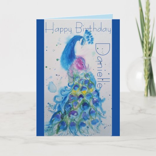 Elegant Blue Peacock Waterverf Birthday Card Kaart (Voorkant)