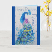 Elegant Blue Peacock Waterverf Birthday Card Kaart (Gele Bloem)