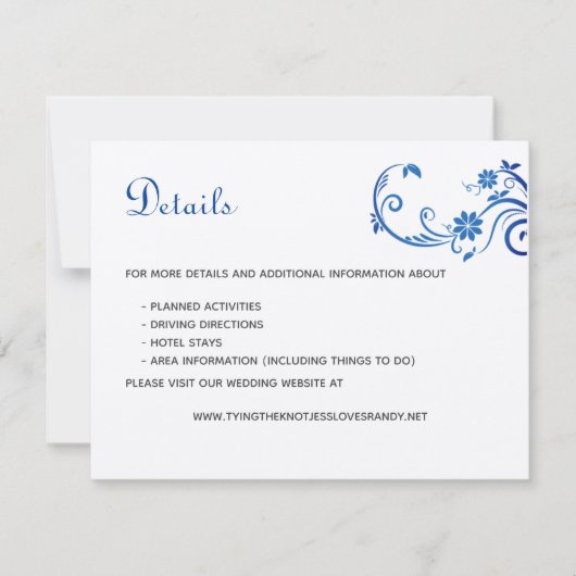 Elegant Blue Peacock Wedding Details Kaart (Voorkant)